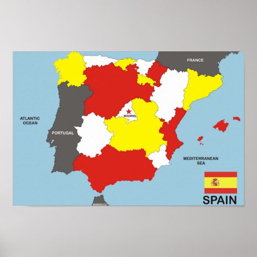 スペイン国政地図国旗 ポスター (正面)