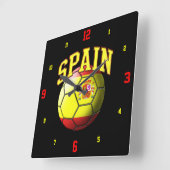 スペイン国旗のサッカーボール時計 スクエア壁時計 (傾斜)