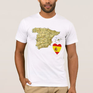 スペイン国旗のハートと地図Tシャツ Tシャツ