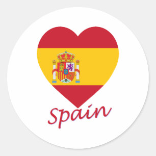 スペイン国旗のハート ラウンドシール