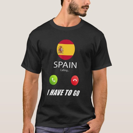 スペイン国旗の土産スペインが電話している Tシャツ (正面)