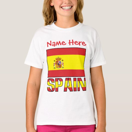 スペイン国旗の遺産を誇る女の子用パーソナライズドデザイン Tシャツ (正面)