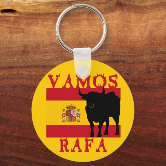 スペイン国旗を持つバモス・ラファ キーホルダー (正面)