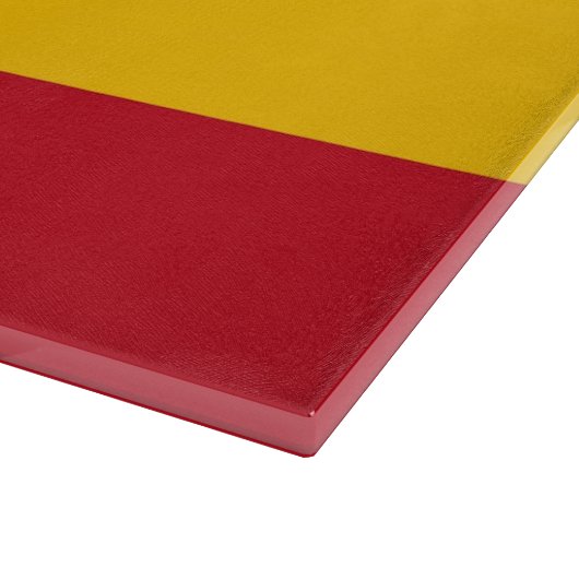 スペイン国旗を掲げたガラス製板 カッティングボード (角)