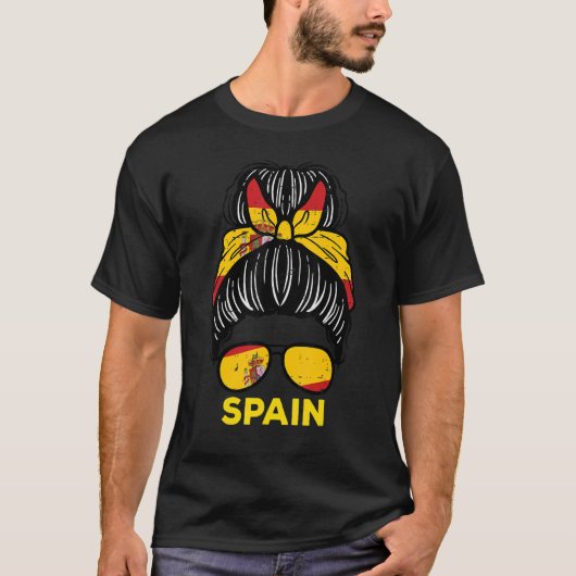 スペイン国旗スペインのの女の子ヘアブンサッカーサッカーFa Tシャツ (正面)