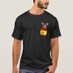 スペイン国旗ブラウン・チワワ・ドッグイン・ポケット Tシャツ