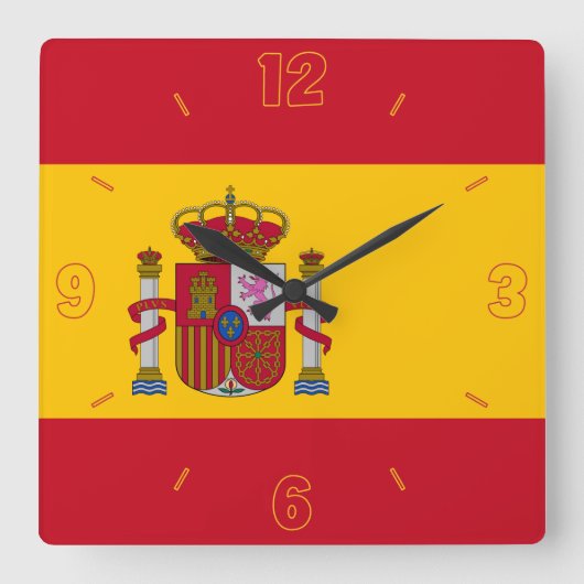 スペイン国旗愛国 スクエア壁時計 (正面)