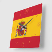 スペイン国旗愛国 スクエア壁時計 (傾斜)