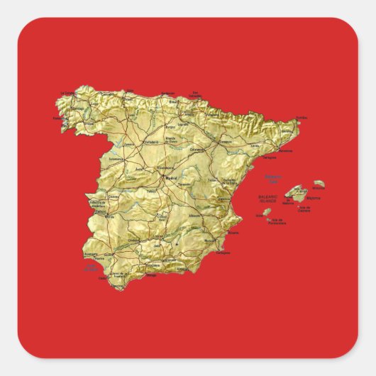 スペイン地図ステッカー スクエアシール (正面)