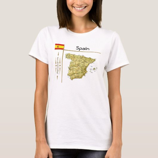 スペイン地図 + 国旗 + タイトルTシャツ Tシャツ (正面)