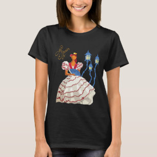 スペイン女性旅行レトロビンテージブラックTシャツ Tシャツ