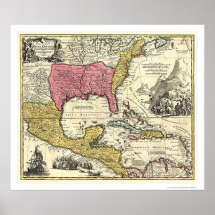 スペイン新しいアメリカの地図1712年 ポスター