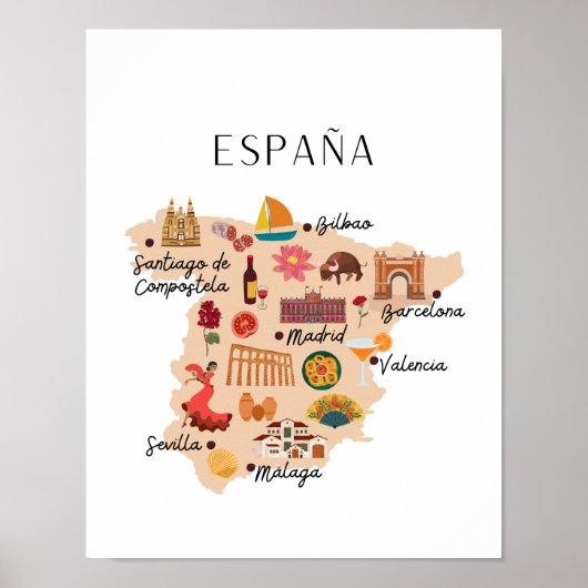スペイン旅行地図 ポスター (正面)