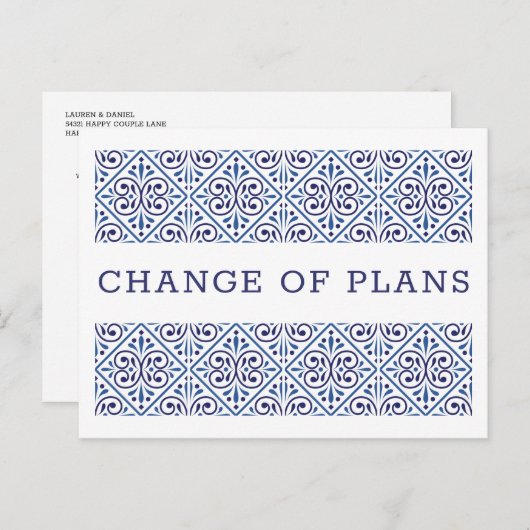 スペイン海軍インディゴタイル 結婚式計画変更 案内ポストカード (正面/裏面)