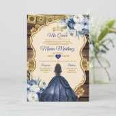 スペイン海軍青の花柄木製15歳のキーニセニェラ 招待状 (スタンド正面)