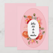 スペイン語でハッピーマザーズデイ ピンクフラワーリング シーズンカード (正面/裏面)