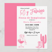 スペイン語で50+y+Fabulosa!ウエスタンフィエスタの50歳の誕生日 招待状 (正面/裏面)