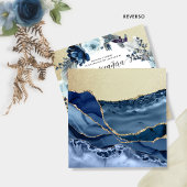 スペイン語で、シックなブルーとゴールド、フラワーのキンセアニエラ 招待状