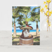 スペイン語のおもしろいな猫の誕生日メッセージ カード (黄色い花)