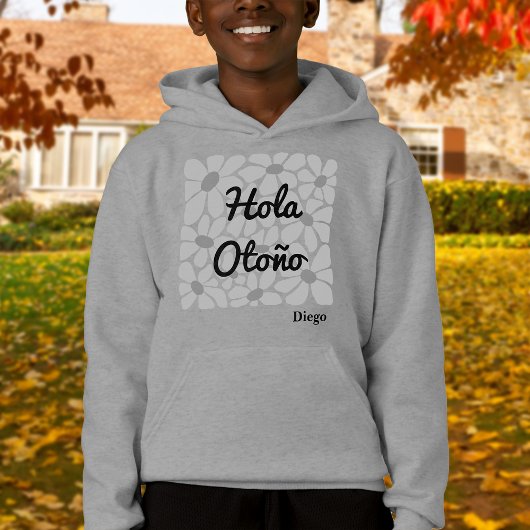 スペイン語のこんにちは、秋の気分を表現できるキッズ用カスタマイズTシャツ