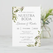 スペイン語のエレガントな花柄の結婚式 招待状 (スタンド正面)
