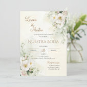 スペイン語のセージグリーンの花の結婚式招待状 招待状 (スタンド正面)