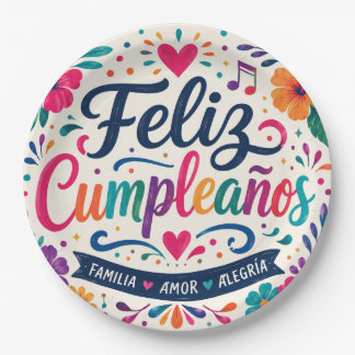 スペイン語のハッピーバースデーフローラルフィエスタ誕生日 ペーパープレート