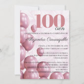 スペイン語のピンクブーケフラワーバルーン100歳の誕生日 招待状 (正面)