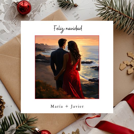 スペイン語のフェリズ・ナビダード・エレガント・カリグラフィー写真 シーズンカード