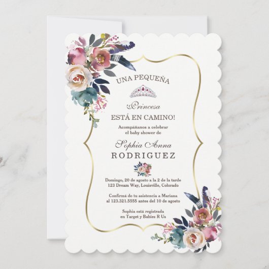 スペイン語のベビーシャワーのお花の招待状 招待状 (正面)