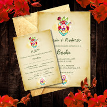 スペイン語のメキシコ風結婚式RSVPカード Rustic Heart