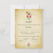 スペイン語のメキシコ風結婚式RSVPカード Rustic Heart 招待状 (正面)