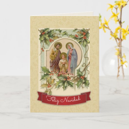 スペイン語のヴィンテージの伝統的なカトリック教のクリスマス カード (黄色い花)
