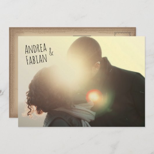 スペイン語の写真を持つ郵便はがきの結婚式招待状 招待状 (正面/裏面)