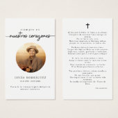 スペイン語の写真入り祈りのカード「Siempre en Nuestros Corazones」 (正面&裏面)