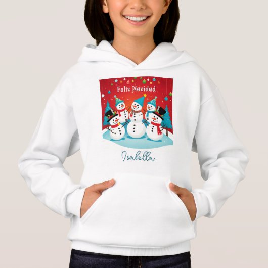 スペイン語の名前入りクリスマスTシャツ Feliz Navidad Snowman (正面)