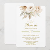 スペイン語の春の白い花の結婚式の招待状 招待状 (正面/裏面)