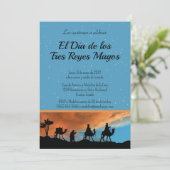 スペイン語の淡い青い夕焼けの三賢王クリスマス 招待状 (スタンド正面)