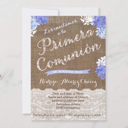スペイン語の男子初聖体拝領カード、1ª コミュニオン 招待状 (正面)