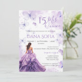 スペイン語の紫の花のQuincenera招待状 招待状 (スタンド正面)