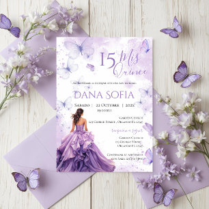 スペイン語の紫の花のQuincenera招待状 招待状