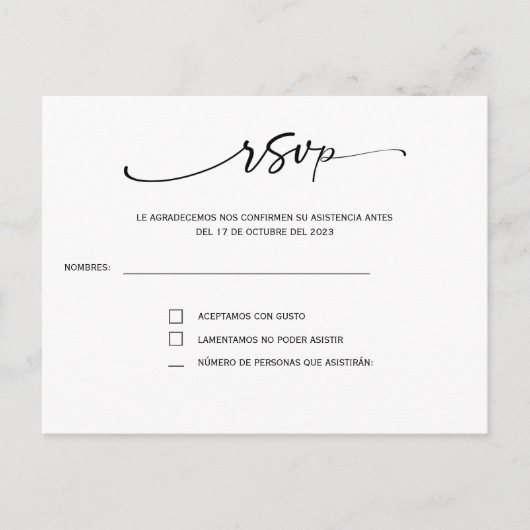 スペイン語の結婚式の返信ハガキ ポストカード (正面)