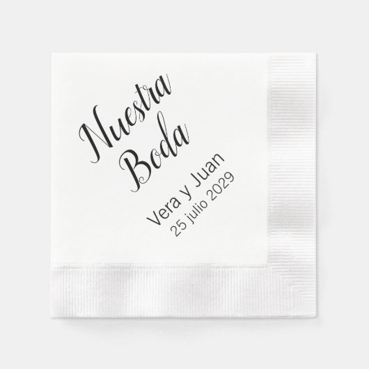 スペイン語の結婚式ペーパー+ナプキン（Nuestra+Boda）名入れ 縁ありカクテルナプキン (正面)