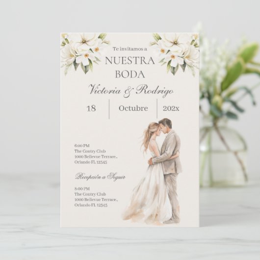 スペイン語の花の結婚式招待状 招待状 (スタンド正面)