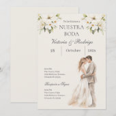 スペイン語の花の結婚式招待状 招待状 (正面/裏面)