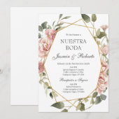 スペイン語の花の結婚式招待状 招待状 (正面/裏面)