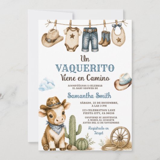 スペイン語の赤ちゃんお披露目会:Un+Vaquerito+Viene+en+Camino 招待状 (正面)