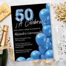 スペイン語の青い風船 黒の背景 50歳の誕生日