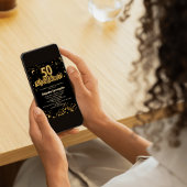 スペイン語の黒と金のコンフェティ 50歳の誕生日 招待状