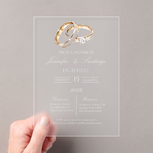 スペイン語アクリル製結婚指輪 アクリル招待状 (インサイチュ (ポータブル))